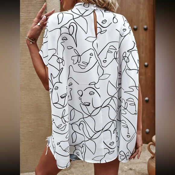 Elegant Classic Oversized Abstract Pop Art Print Batwing Sleeve Top Blouse Shirt - Picture 2 of 6